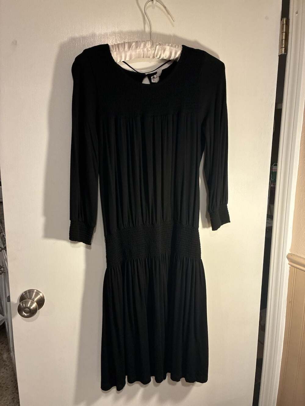 Cable & Gauge Black Drop-Waist Smocked Long Sleeve Dress